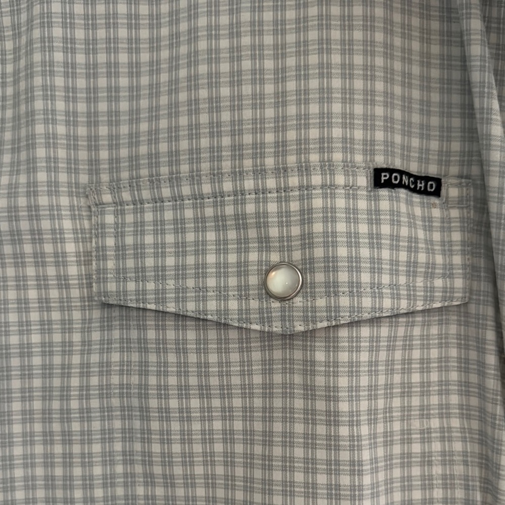 Poncho Men’s Short-Sleeve Light Green Plaid Button-Down Shirt - Picture 4 of 5